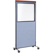 36-1/4"W x 76-1/2"H Mobile Deluxe Office Partition Panel with Partial Window, Blue