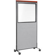 36-1/4"W x 76-1/2"H Mobile Deluxe Office Partition Panel with Partial Window, Gray