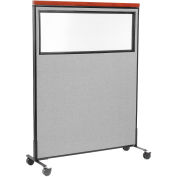 48-1/4"W x 64-1/2"H Mobile Deluxe Office Partition Panel with Partial Window, Gray