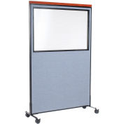 48-1/4"W x 76-1/2"H Mobile Deluxe Office Partition Panel with Partial Window, Blue
