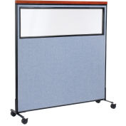 60-1/4"W x 64-1/2"H Mobile Deluxe Office Partition Panel with Partial Window, Blue