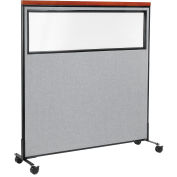 60-1/4"W x 64-1/2"H Mobile Deluxe Office Partition Panel with Partial Window, Gray