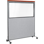 60-1/4"W x 76-1/2"H Mobile Deluxe Office Partition Panel with Partial Window, Gray