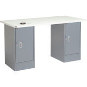 Global Industrial 96 x 30 Pedestal Workbench - Double Cabinet, ESD Laminate Square Edge - Gray