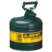 Justrite 7120400 Safety Can Type I, 2 Gallon Galvanized Steel, Green, Self-Close Lid