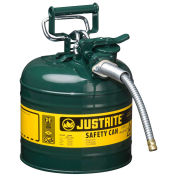 Justrite 7220420 Type II AccuFlow Safety Can, 2 Gallon with 5/8" Flexible Hose, Green