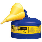 Justrite 7125310 Type I Steel Safety Can With Funnel, 2.5 Gal. (9.5L), Self-Close Lid, Blue
