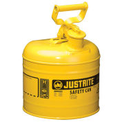 Justrite 7120200 Type I Steel Safety Can, 2 Gallon (7.5L), Self-Close Lid, Yellow