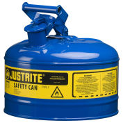 Justrite 7125300 Type I Steel Safety Can, 2.5 Gallon (9.5L), Self-Close Lid, Blue