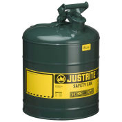 Justrite 7150400 Type I Steel Safety Can, 5 Gallon (19L), Self-Close Lid, Green