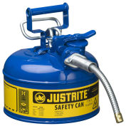 Justrite 7210320 Type II AccuFlow Steel Safety Can, 1 Gal., 5/8" Metal Hose, Blue
