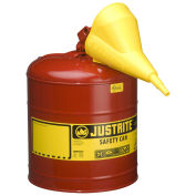 Justrite 7150110 Type I Steel Safety Can With Funnel, 5 Gallon (19L), Self-Close Lid, Red