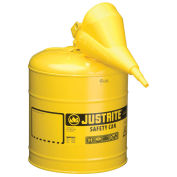 Justrite 7150210 Type I Steel Safety Can With Funnel, 5 Gallon (19L), Self-Close Lid, Yellow
