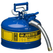 Justrite 7225330 Type II AccuFlow Steel Safety Can, 2.5 Gal., 1" Metal Hose, Blue