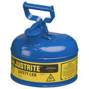Justrite 7110300 Type I Steel Safety Can, 1 Gallon (4L), Self-Close Lid, Blue