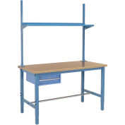 60"W x 36"D Workbench, 1-5/8" Thick Shop Top Square Edge with Drawer, Upright & Shelf, Blue