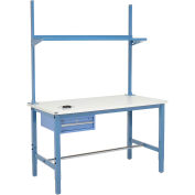 72"W x 30"D Workbench, 1-5/8" Thick ESD Laminate Square Edge w/ Drawer, Upright & Shelf, Blue