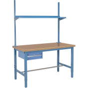 72"W x 36"D Workbench, 1-5/8" Thick Shop Top Safety Edge with Drawer, Upright & Shelf, Blue