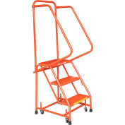Ballymore H318P-O Perforated 16"W 3 Step Steel Rolling Ladder 10"D Top Step W/ Handrails, Orange