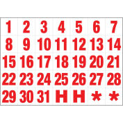 Magnetic Headings Calendar Dates (1-31), White on Red