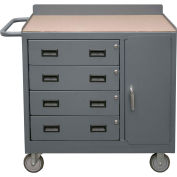 Durham Mfg. Mobile Bench Cabinet, 4 Drawers, Shop Top Square Edge, 41-7/8"W x 18-1/8"D