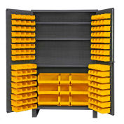 Global Industrial 16 Ga. All-Welded Bin Cabinet, Flush Door, 137 Yellow Bins, 48x24x78