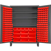 Global Industrial 16 Ga. All-Welded Bin Cabinet, Flush Door, 185 Red Bins, 60 x 24 x 84