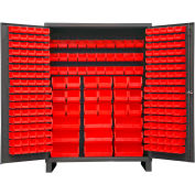 Global Industrial 16 Ga. All-Welded Bin Cabinet, Flush Door, 227 Red Bins, 60 x 24 x 84