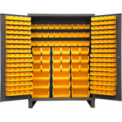 Global Industrial 16 Ga. All-Welded Bin Cabinet, Flush Door, 227 Yellow Bins, 60x24x84