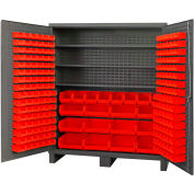 Global Industrial 16 Ga. All-Welded Bin Cabinet, Flush Door, 212 Red Bins, 72 x 24 x 84