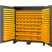 Global Industrial 16 Ga. All-Welded Bin Cabinet, Flush Door, 264 Yellow Bins, 72x24x84