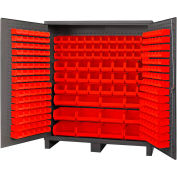 Global Industrial 16 Ga. All-Welded Bin Cabinet, Flush Door, 264 Red Bins, 72 x 24 x 84