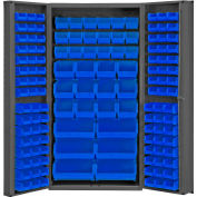 Global Industrial 16 Ga. All-Welded Bin Cabinet, Deep Door, 132 Blue Bins, 36 x 24 x 72