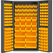 Global Industrial 16 Ga. All-Welded Bin Cabinet, Deep Door, 132 Yellow Bins, 36x24x72
