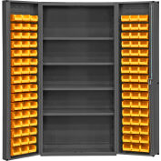 Global Industrial 16 Ga. All-Welded Bin Cabinet, Deep Door, 96 Yellow Bins, 36x24x72