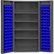 Global Industrial 16 Ga. All-Welded Bin Cabinet, Deep Door, 96 Blue Bins, 36 x 24 x 72