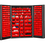 Global Industrial 16 Ga. All-Welded Bin Cabinet, Deep Door, 176 Red Bins, 48 x 24 x 72