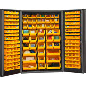 Global Industrial 16 Ga. All-Welded Bin Cabinet, Deep Door, 176 Yellow Bins, 48x24x72