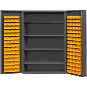 Global Industrial 16 Ga. All-Welded Bin Cabinet, Deep Door, 128 Yellow Bins, 48x24x72