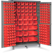 Global Industrial 16 Ga. All-Welded Bin Cabinet, Flush Door, 171 Red Bins, 48 x 24 x 78