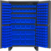 Global Industrial 16 Ga. All-Welded Bin Cabinet, Flush Door, 171 Blue Bins, 48x24x78