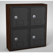 United Visual Cell Phone Locker, 4 Door, 12" x 4" x 13-1/2", Walnut/Black