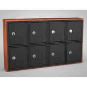 United Visual Cell Phone Locker, 8 Door, 24" x 4" x 13-1/2", Cherry/Black