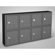 United Visual Cell Phone Locker, 8 Door, 22" x 4" x 12-1/2", Black/Grey