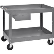 2 Shelf Deep Tray Steel Stock Cart, 500 Lb. Cap. with 1 Drawer, 36"L x 24"W x 32"H