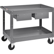 2 Shelf Deep Tray Steel Stock Cart, 500 Lb. Cap with 2 Drawers, 36"L x 24"W x 32"H