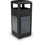 Commercial Zone StoneTec Square Receptacle with Dome Lid, 42 Gallon, Black w/Pepperstone Panels