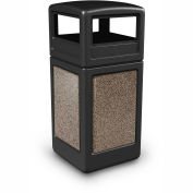 Commercial Zone StoneTec® 42 Gallon Square Receptacle with Dome Lid, Black w/Riverstone Panels