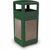 Commercial Zone StoneTec 42 Gallon Square Receptacle with Dome Lid, Forest Green w/Riverstone Panels