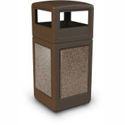 Commercial Zone StoneTec® 42 Gallon Square Receptacle with Dome Lid, Brown w/Riverstone Panels